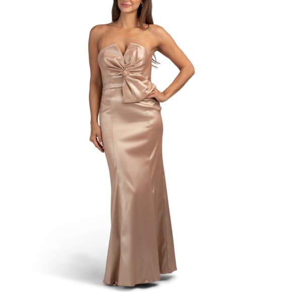 AIDAN MATTOX Mink Strapless Bow Front Gown - Picture 1 of 2